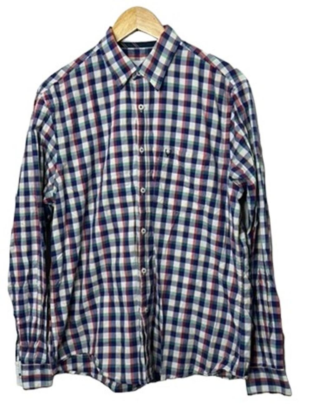 Allen Solly Secret Wash Blue Check Long Sleeve Button-Down Shirt Men's 42 Large